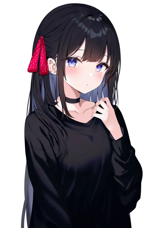 masterpiece, best quality, newest, absurdres, highres, safe, polka_dot_ribbon, 1girl, solo, simple_background — by k3scat, made with ComfyUI