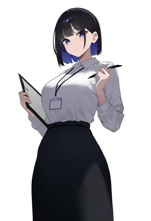 masterpiece, best quality, newest, absurdres, highres, safe, holding_clipboard, 1girl, solo, simple_background — by k3scat, made with ComfyUI