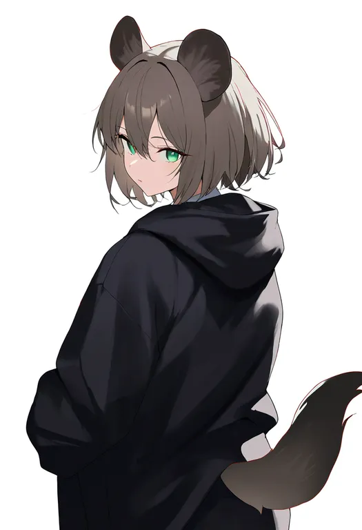 masterpiece, best quality, newest, absurdres, highres, safe, hyena_tail, 1girl, solo, simple_background — by k3scat, made with ComfyUI