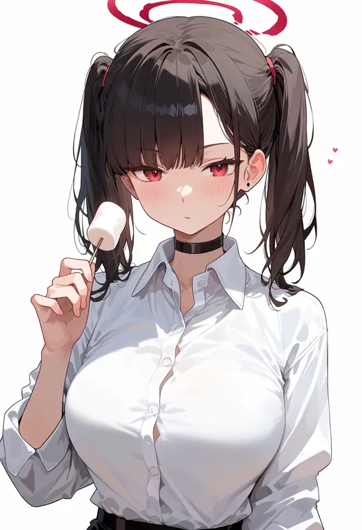 masterpiece, best quality, score_7, safe, marshmallow, 1girl, solo, upper body, simple background — by k3scat, made with ComfyUI