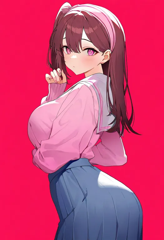 masterpiece, best quality, newest, absurdres, highres, safe, pink_hairband, 1girl, solo, simple_background — by k3scat, made with ComfyUI