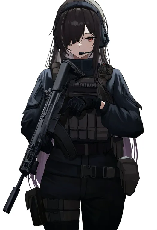 masterpiece, best quality, newest, absurdres, highres, safe, vertical_foregrip, 1girl, solo, simple_background — by k3scat, made with ComfyUI