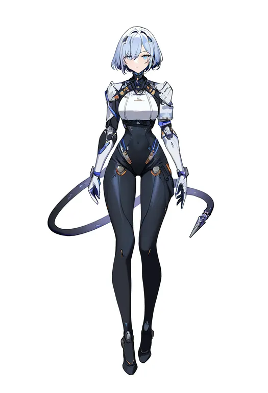 masterpiece, best quality, newest, absurdres, highres, safe, mechanical_tail, 1girl, solo, simple_background — by k3scat, made with ComfyUI