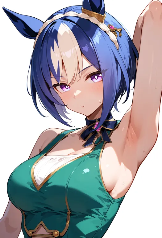 masterpiece, best quality, score_7, safe, cesario (umamusume), umamusume, solo, upper body, simple background — by k3scat, made with ComfyUI