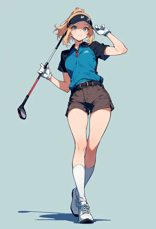 masterpiece, best quality, score_7, safe, pro golfer saru, solo, full body, simple background — by k3scat, made with ComfyUI