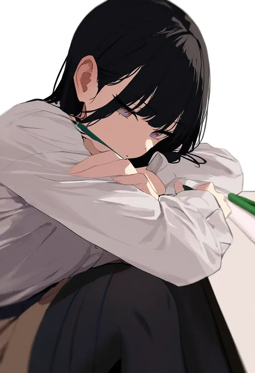 masterpiece, best quality, newest, absurdres, highres, safe, pencil, 1girl, solo, simple_background — by k3scat, made with ComfyUI