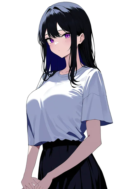 masterpiece, best quality, newest, absurdres, highres, safe, shirt_overhang, 1girl, solo, simple_background — by k3scat, made with ComfyUI