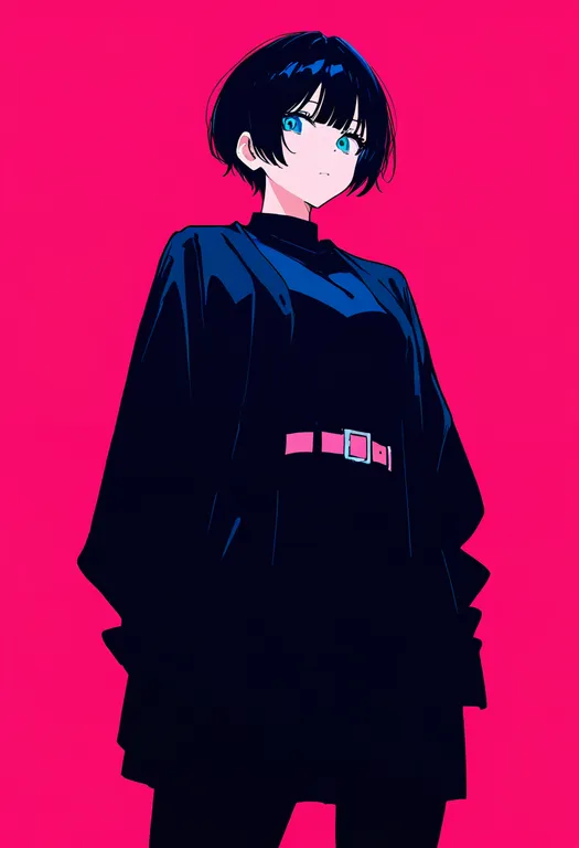 masterpiece, best quality, newest, absurdres, highres, safe, pink_belt, 1girl, solo, simple_background — by k3scat, made with ComfyUI
