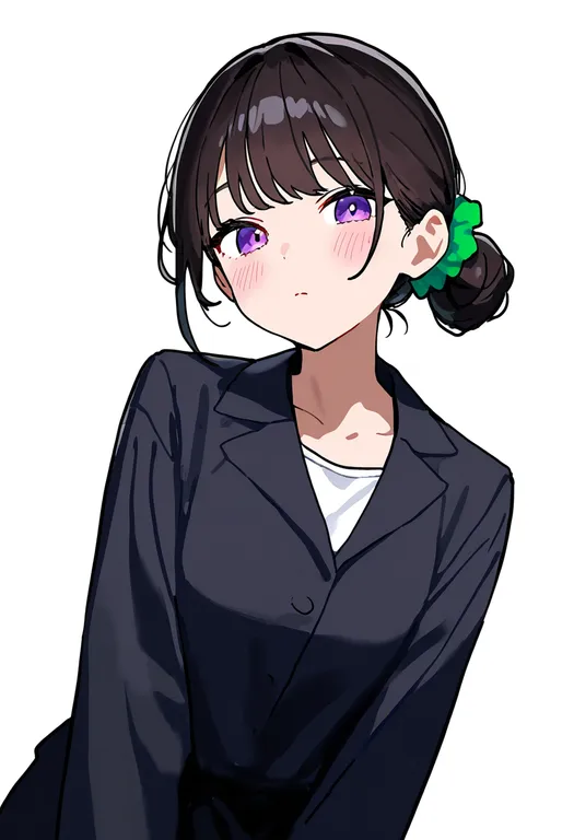 masterpiece, best quality, newest, absurdres, highres, safe, green_scrunchie, 1girl, solo, simple_background — by k3scat, made with ComfyUI