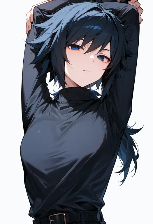 masterpiece, best quality, score_7, safe, tomioka giyuu, solo, upper body, simple background — by k3scat, made with ComfyUI