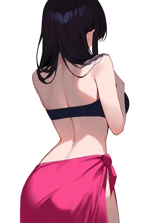 masterpiece, best quality, newest, absurdres, highres, safe, pink_sarong, 1girl, solo, simple_background — by k3scat, made with ComfyUI