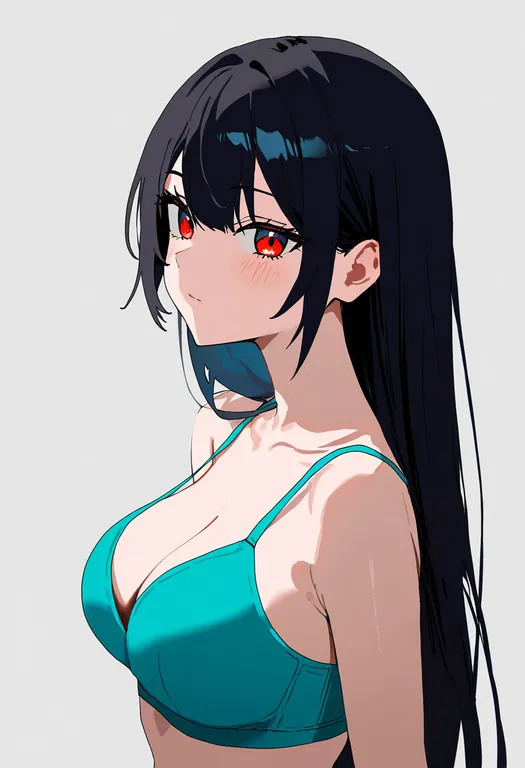 masterpiece, best quality, newest, absurdres, highres, safe, aqua_bra, 1girl, solo, simple_background — by k3scat, made with ComfyUI