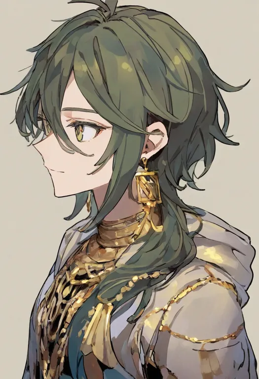 masterpiece, best quality, general, gold earrings, 1girl, solo, simple background — by k3scat, made with ComfyUI