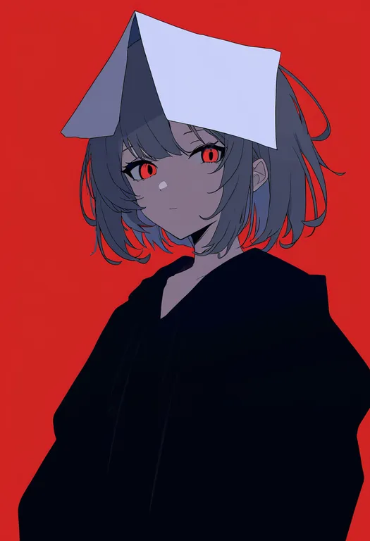 masterpiece, best quality, newest, absurdres, highres, safe, paper_on_head, 1girl, solo, simple_background — by k3scat, made with ComfyUI