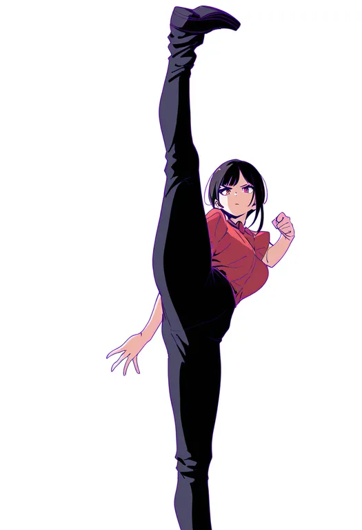 masterpiece, best quality, newest, absurdres, highres, safe, high_kick, 1girl, solo, simple_background — by k3scat, made with ComfyUI