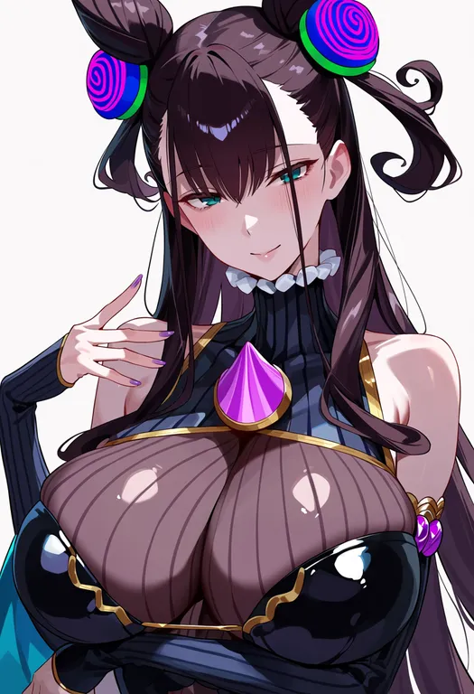 masterpiece, best quality, score_7, safe, murasaki shikibu (first ascension) (fate), solo, upper body, simple background — by k3scat, made with ComfyUI