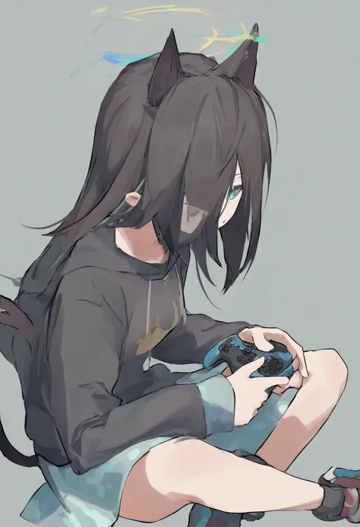 masterpiece, best quality, general, controller, 1girl, solo, simple background — by k3scat, made with ComfyUI