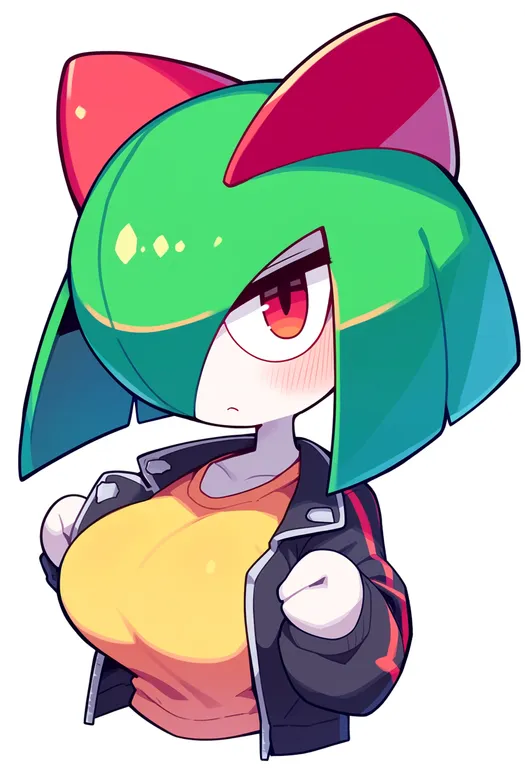 masterpiece, best quality, score_7, safe, kirlia, solo, upper body, simple background — by k3scat, made with ComfyUI
