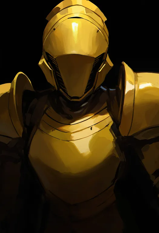 masterpiece, best quality, newest, absurdres, highres, safe, yellow_armor, 1girl, solo, simple_background — by k3scat, made with ComfyUI