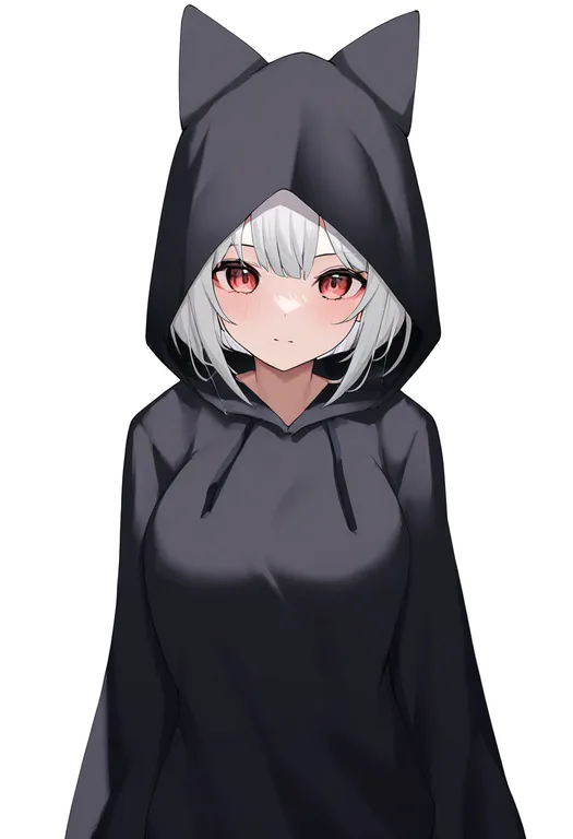 masterpiece, best quality, newest, absurdres, highres, safe, animal_ear_hood, 1girl, solo, simple_background — by k3scat, made with ComfyUI