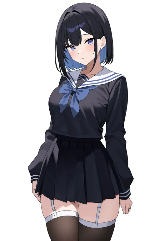masterpiece, best quality, newest, absurdres, highres, safe, white_garter_straps, 1girl, solo, simple_background — by k3scat, made with ComfyUI