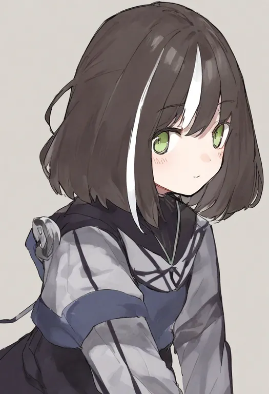 masterpiece, best quality, general, white streaks, 1girl, solo, simple background — by k3scat, made with ComfyUI