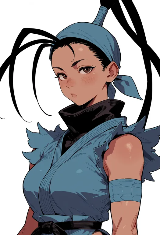 masterpiece, best quality, score_7, safe, ibuki (street fighter), street fighter, solo, upper body, simple background — by k3scat, made with ComfyUI