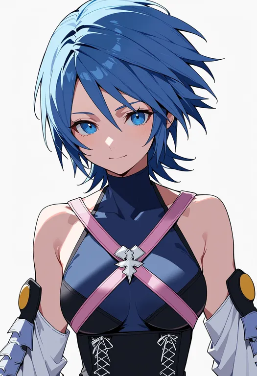 masterpiece, best quality, score_7, safe, aqua (kingdom hearts), kingdom hearts, solo, upper body, simple background — by k3scat, made with ComfyUI