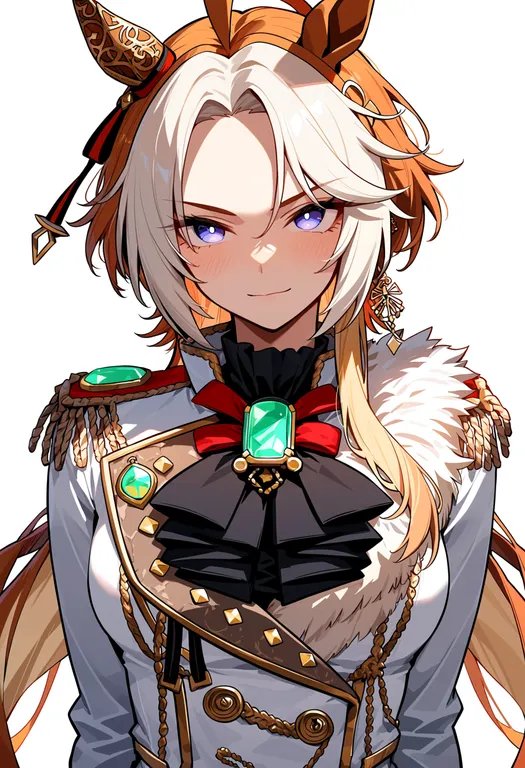 masterpiece, best quality, score_7, safe, orfevre (umamusume), umamusume, solo, upper body, simple background — by k3scat, made with ComfyUI