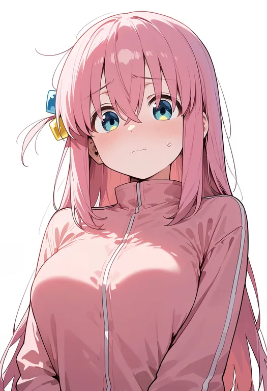 masterpiece, best quality, score_7, safe, gotoh hitori, bocchi the rock!, solo, upper body, simple background — by k3scat, made with ComfyUI