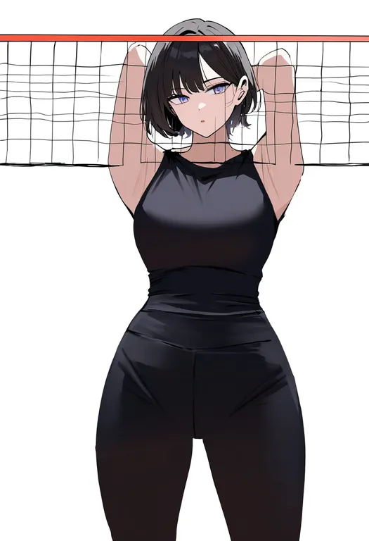 masterpiece, best quality, newest, absurdres, highres, safe, volleyball_net, 1girl, solo, simple_background — by k3scat, made with ComfyUI