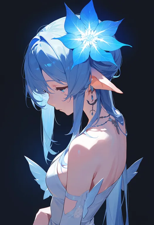 masterpiece, best quality, score_7, safe, moonlight flower, solo, upper body, simple background — by k3scat, made with ComfyUI