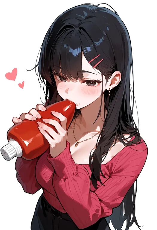 masterpiece, best quality, score_7, safe, ketchup, 1girl, solo, upper body, simple background — by k3scat, made with ComfyUI