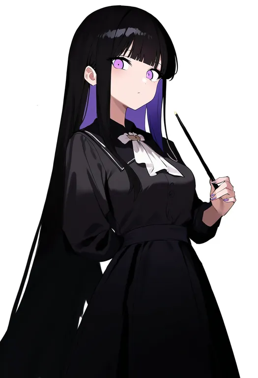 masterpiece, best quality, newest, absurdres, highres, safe, holding_wand, 1girl, solo, simple_background — by k3scat, made with ComfyUI