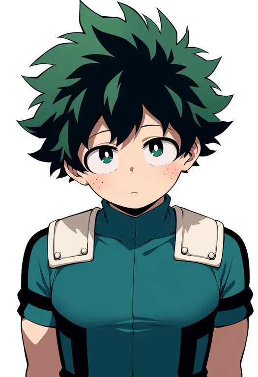 masterpiece, best quality, score_7, safe, midoriya izuku, boku no hero academia, solo, upper body, simple background — by k3scat, made with ComfyUI