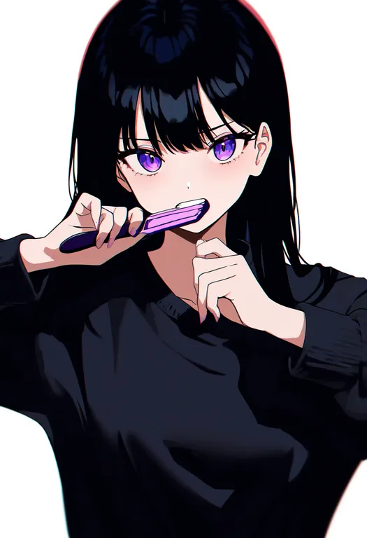 masterpiece, best quality, newest, absurdres, highres, safe, brushing_teeth, 1girl, solo, simple_background — by k3scat, made with ComfyUI