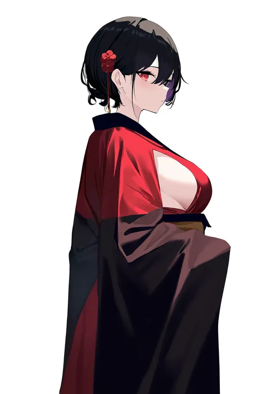 masterpiece, best quality, newest, absurdres, highres, safe, sideless_kimono, 1girl, solo, simple_background — by k3scat, made with ComfyUI