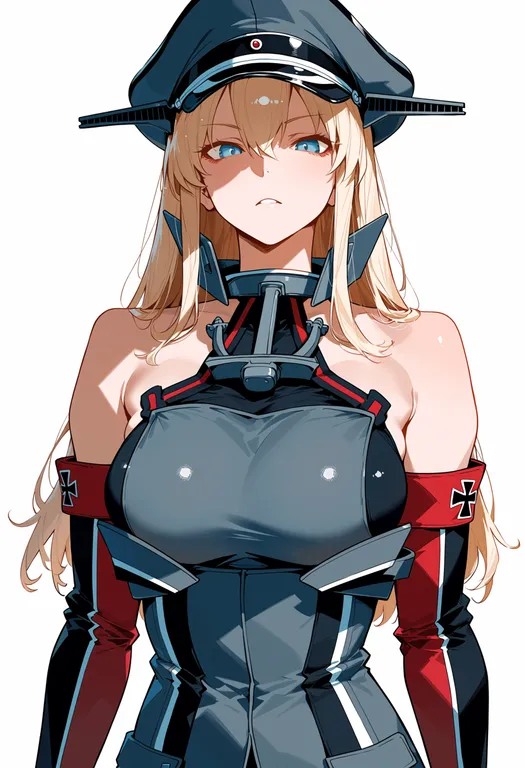 masterpiece, best quality, score_7, safe, bismarck (kancolle), solo, upper body, simple background — by k3scat, made with ComfyUI