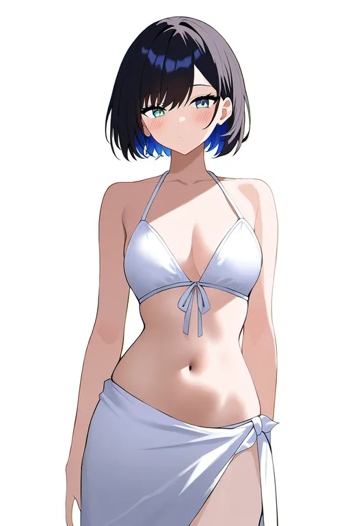masterpiece, best quality, newest, absurdres, highres, safe, white_sarong, 1girl, solo, simple_background — by k3scat, made with ComfyUI