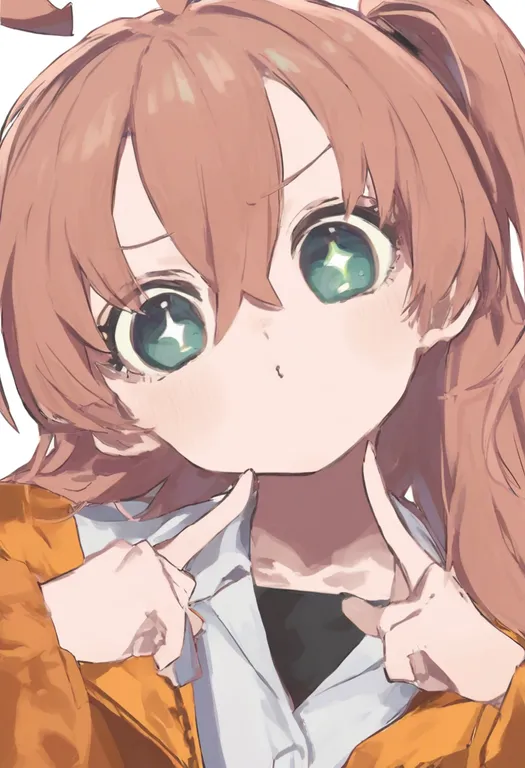 masterpiece, best quality, general, orange jacket, 1girl, solo, simple background — by k3scat, made with ComfyUI