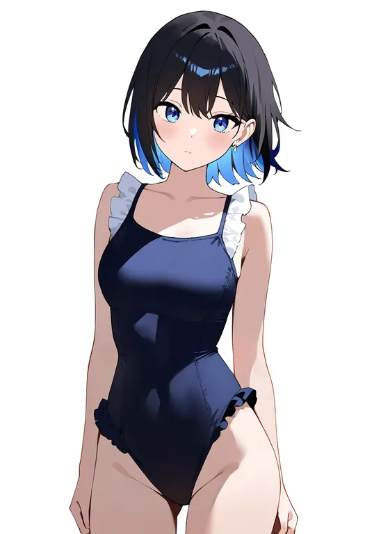 masterpiece, best quality, newest, absurdres, highres, safe, frilled_one-piece_swimsuit, 1girl, solo, simple_background — by k3scat, made with ComfyUI