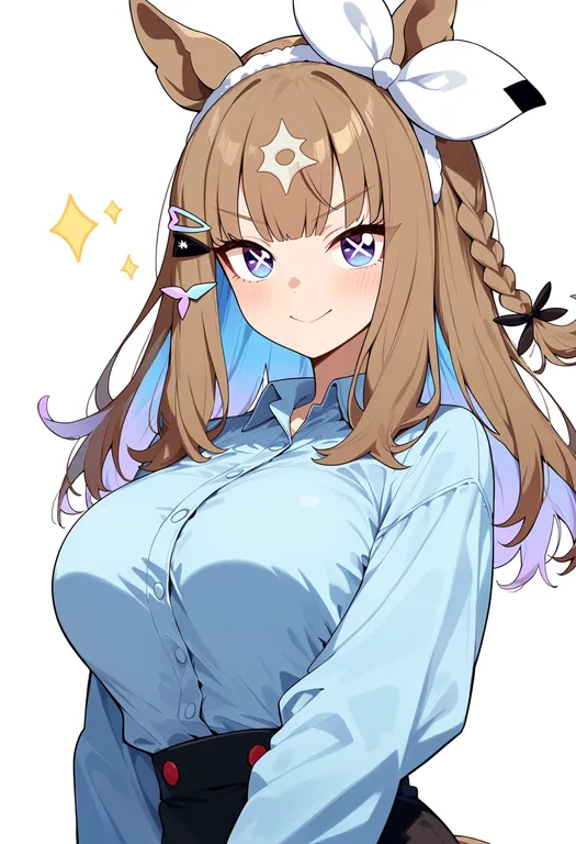 masterpiece, best quality, score_7, safe, almond eye (umamusume), umamusume, solo, upper body, simple background — by k3scat, made with ComfyUI