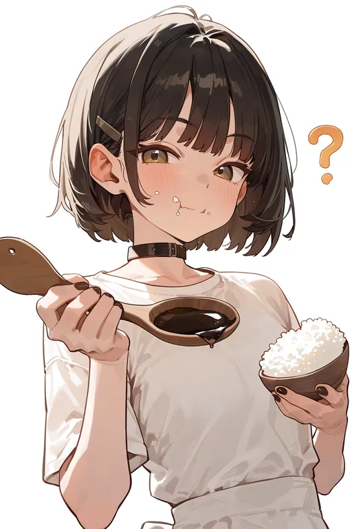 masterpiece, best quality, score_7, safe, rice on face, 1girl, solo, upper body, simple background — by k3scat, made with ComfyUI