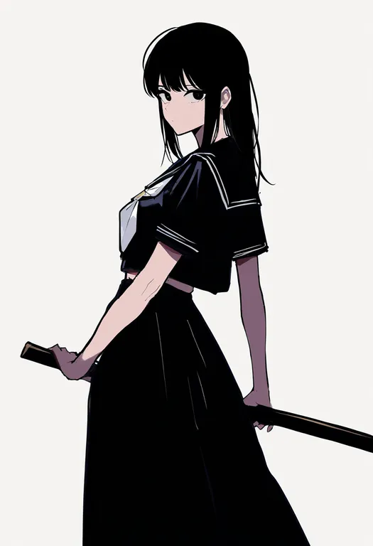 masterpiece, best quality, newest, absurdres, highres, safe, bokken, 1girl, solo, simple_background — by k3scat, made with ComfyUI