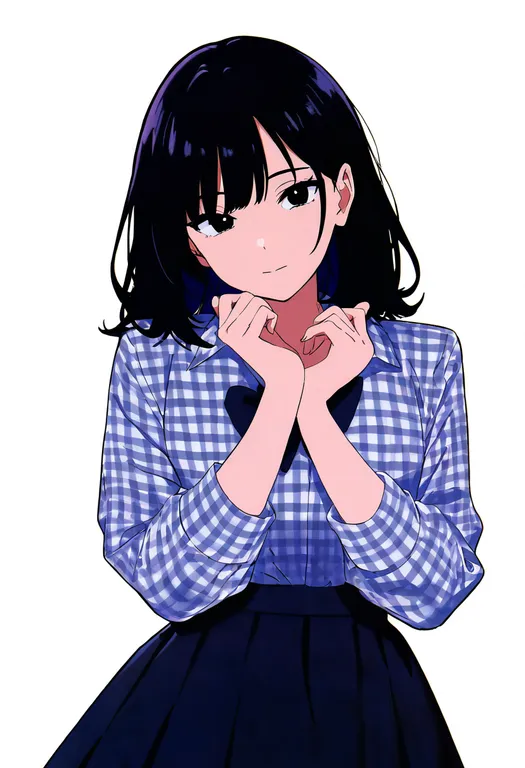 masterpiece, best quality, newest, absurdres, highres, safe, gingham_clothes, 1girl, solo, simple_background — by k3scat, made with ComfyUI