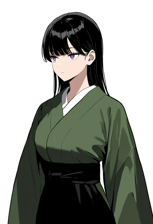 masterpiece, best quality, newest, absurdres, highres, safe, green_kimono, 1girl, solo, simple_background — by k3scat, made with ComfyUI