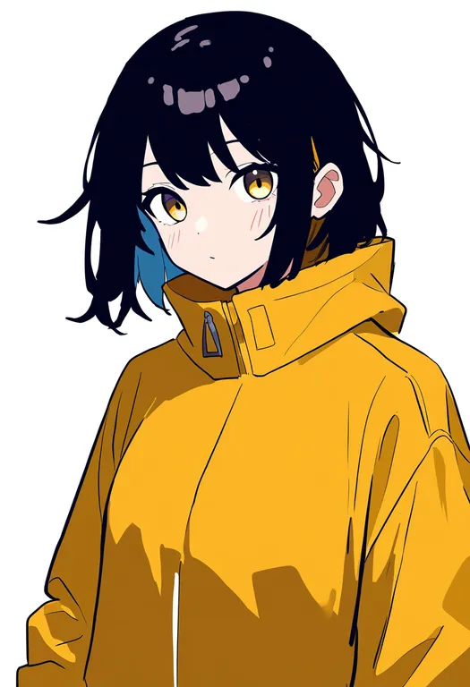 masterpiece, best quality, newest, absurdres, highres, safe, yellow_jacket, 1girl, solo, simple_background — by k3scat, made with ComfyUI
