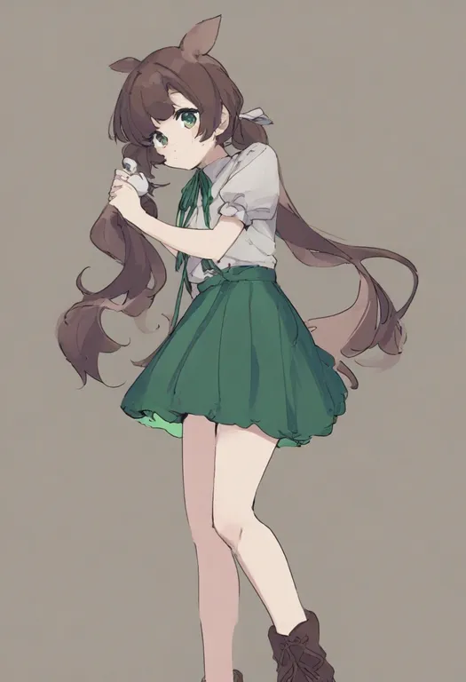 masterpiece, best quality, general, green ribbon, 1girl, solo, simple background — by k3scat, made with ComfyUI