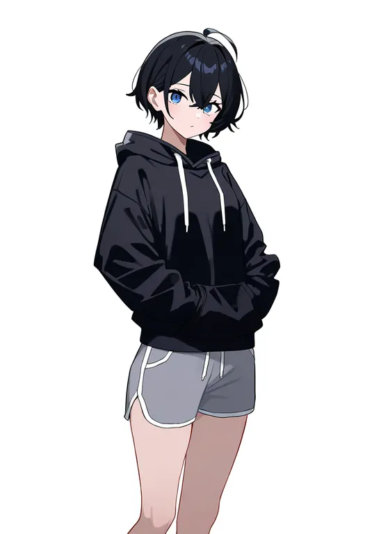 masterpiece, best quality, newest, absurdres, highres, safe, grey_shorts, 1girl, solo, simple_background — by k3scat, made with ComfyUI