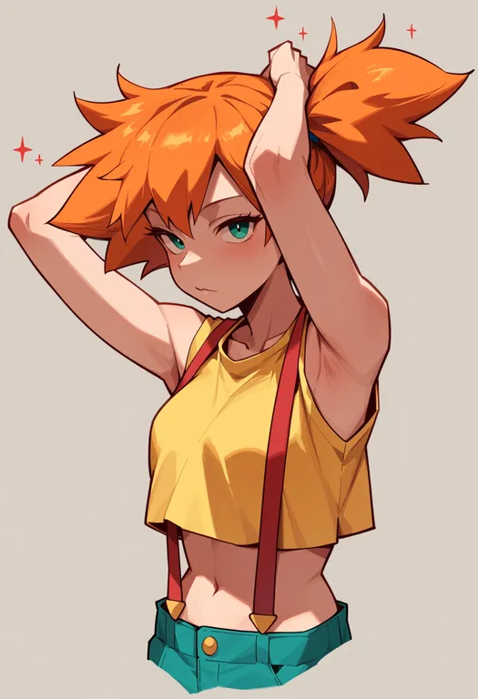 masterpiece, best quality, score_7, safe, misty (pokemon), pokemon, solo, upper body, simple background — by k3scat, made with ComfyUI